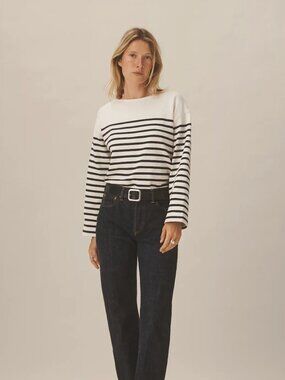 Buck Mason Mariner Cotton Catalina Heavy Tee Natural w/ Navy Stripe Size XL